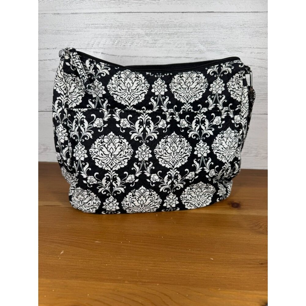 Waverly Women Purse Quilted Floral Print Shoulder Bag Crossbody Black and White